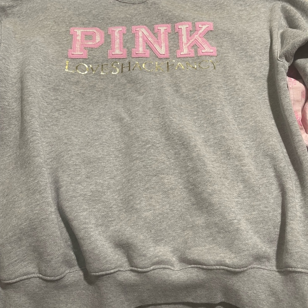 PINK Embroidered Logo Gray Sweatshirt